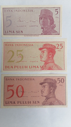 3 Billetes Rupia, Indonesia Sin Circular. Vhcf