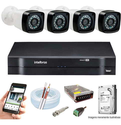 Imagem 1 de 9 de Kit 4 Câmera 720p Dvr 8 Canais Intelbras 1108 Hd 1tb