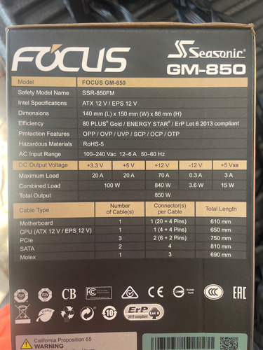 Fuente De Poder Seasonic Focus Gm-850 Negro (Usado)