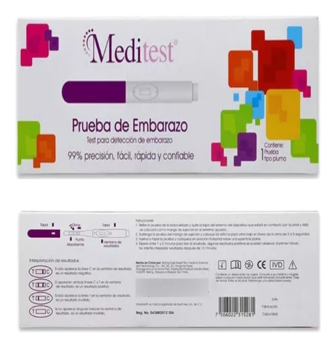 Prueba De Embarazo Tipo Pluma Meditest 1 Pieza