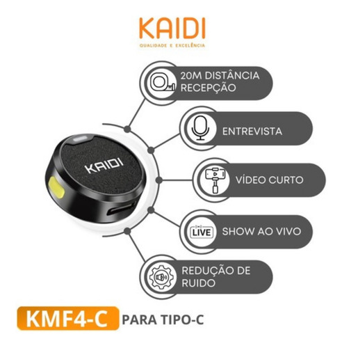Microfone Lapela Duplo Sem Fio Magnético Redondo Tipo-c Top