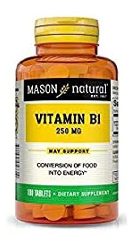 Mason Natural, Tabletas De Tiamina B-1, 250 Mg, Botella De 1