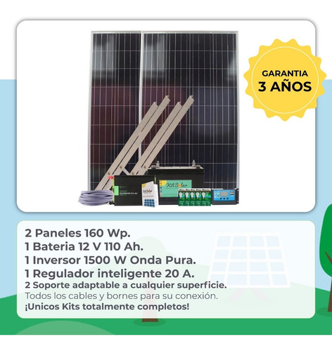 Kit Solar Completo 1500w Onda Pura Con 2 Paneles De 160w K10