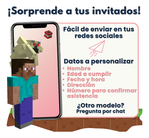 Invitación Digital Web Interactiva Animada Minecraft