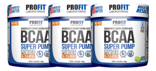 Kit 3x Bcaa 6:1:1 Em Pó Super Pump Pote 300g - Profit Labs Sabor Limão