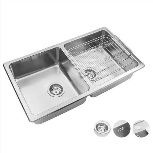 Bacha Cocina Doble Johnson Quadra Q76a + Secaplatos