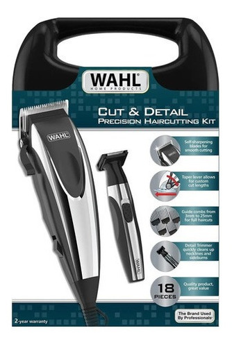 Imagen 2 de 2 de Kit Maquina De Corte + Patillera Wahl Cut & Detail 18 Piezas Color Gris Oscuro