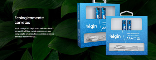 2 Pilhas Recarregável Aaa Tipo C Com Cabo 500mwh Elgin