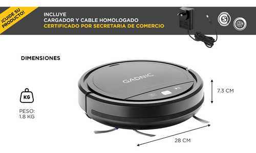 Aspiradora Robot Gadnic 2 Modos Limpieza Color Negro 350ml