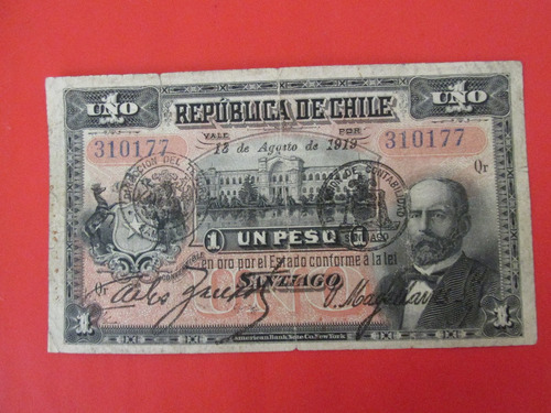 Billete Republica De Chile Firmado Zañartu-magallanes 1919