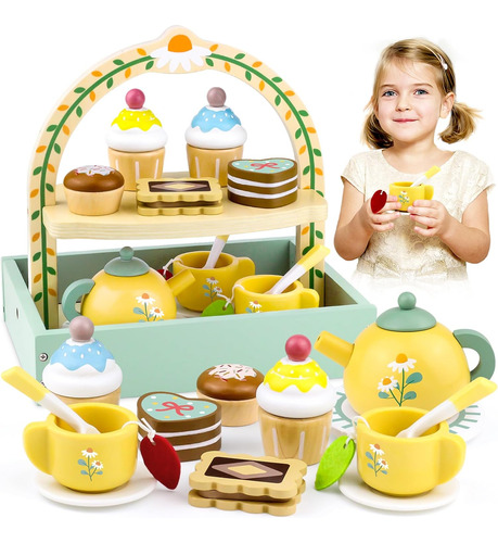 Set De Fiesta De Té De Madera Para Niñas Pequeñas, Juego De