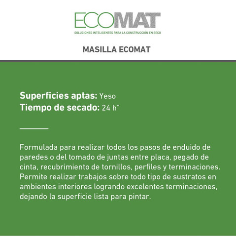 Masilla Placas De Yeso Durlock 15 Kg Masiya Ecomat