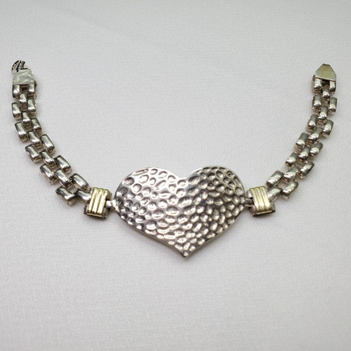 Imagen 3 de 7 de Pulsera Plata Y Oro Con Corazon Forjado