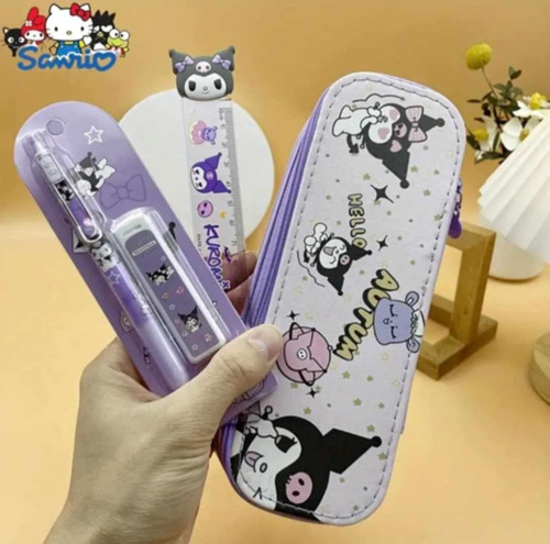Lapicera Sanrio + Juego De Papelería Hello Kitty, Kuromi Morado Kuromi