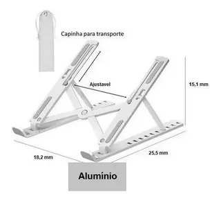 Base Suporte Alumínio Portátil Mesa Para Macbook Notebook Cor Prateado