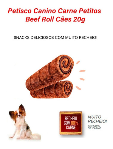 Imagem 2 de 5 de Petisco Canino Carne Petitos Beef Roll Cães 20g Muito Rechei