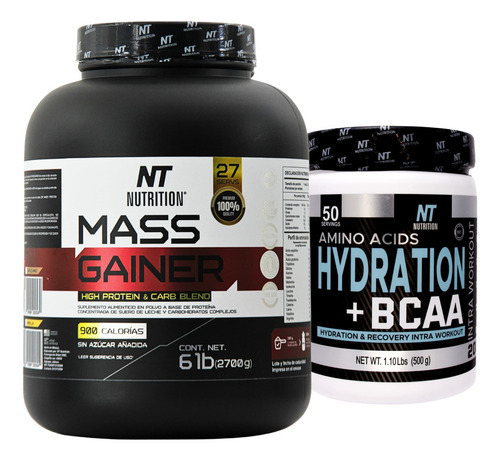 Pack Mass Gainer Ganador Y Aminoacidos Bcaa Nt Nutrition Sabor GAINER CHOCOLATE Y BCAA UVA