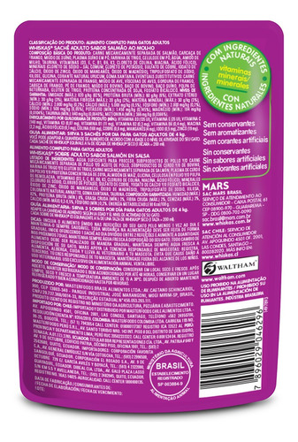 Whiskas Alimento Húmedo Sobrecito Gato Salmón Salsa 12 Un