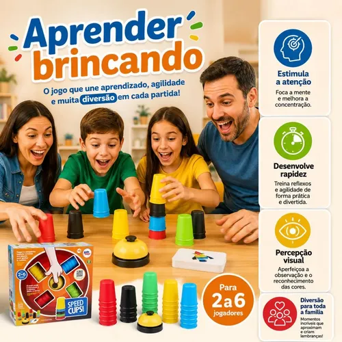 Jogo Infantil Speed Cups Com 30 Copos Coloridos Pakitoys