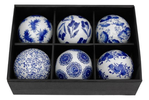 Juego De 3 Bolas De Porcelana 10 Cm Azul/blanco