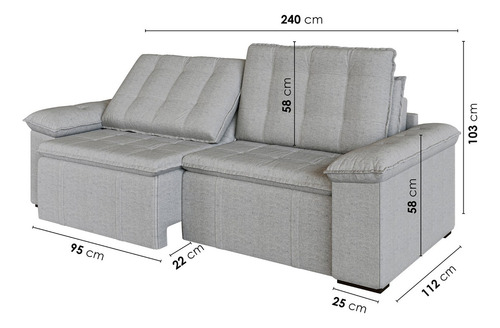 Sofá Cama Retrátil E Reclinável 4 Lugares 240cm Linho Wt