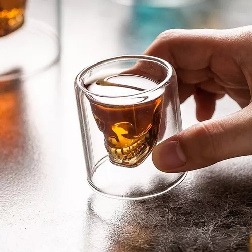 Jogo De Copo De Vidro Grosso Caveira Shot Whiskys Bar 75ml - Camicado