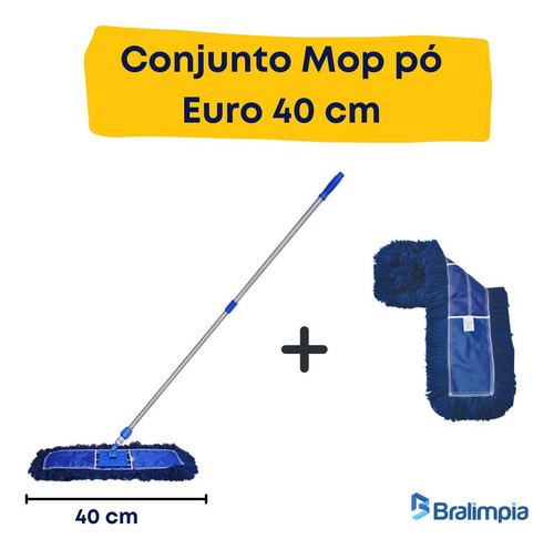 Conjunto Mop Pó Eletrostático Euro 40cm Com + 1 Refil Extra