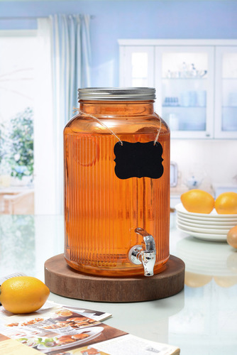 Dispensador De Agua Bebidas Vitrolero Vidrio Vintage 5.5l Naranja