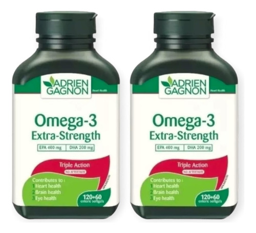 2 Frascos Omega 3 Extra Strength 400mg Epa 200mg Dha 180caps