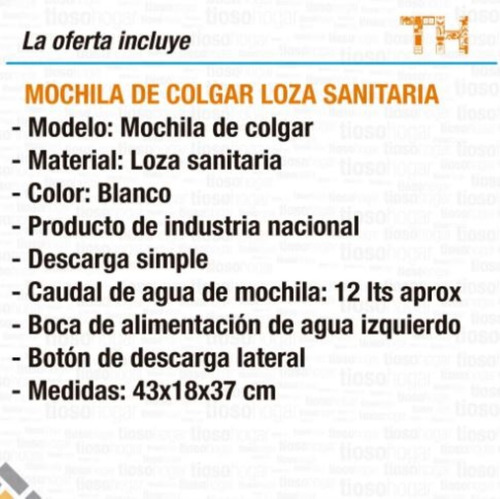 Mochila A Codo Alberti Losa Para Deposito Colgar Inodoro
