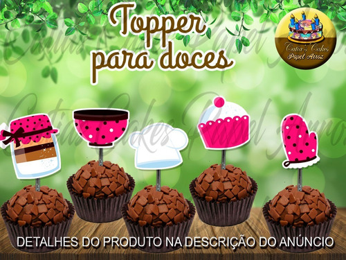 50 Topper Tags Para Doces Chá De Cozinha Panela