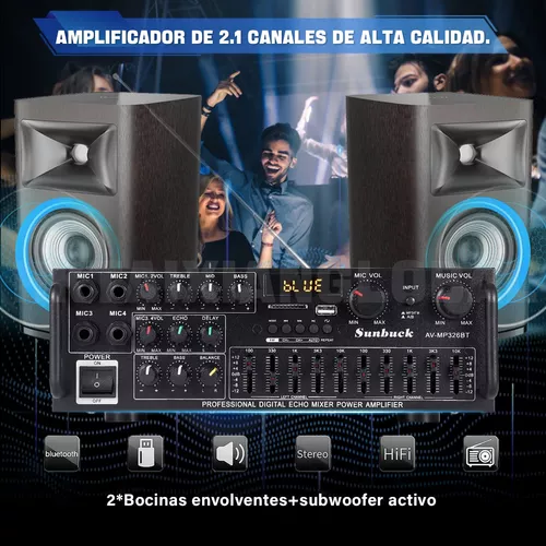 Auna Amplificador Audio Equipo de Musica para Casa, Amplificador HiFi y AV,  Control de Bajos y Agudos y Entrada AUX, Amplificadores de Sonido  Subwoofer, 1 Canal de Audio y Altavoz con Mando 