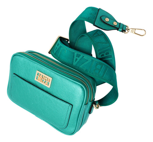 Bolso Para Mujer Mod. Ji2440 Marca Jaime Ibiza® Acabado De Los Herrajes Níquel Color Turquesa Correa De Hombro Turquesa Diseño De La Tela Lisa