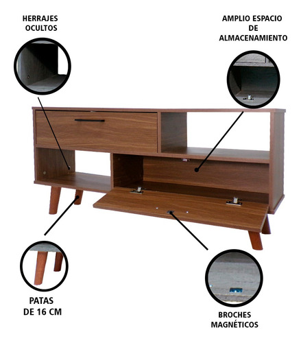 Mueble Mesa Para Tv Estilo Nordiko Vintage Minimalista Color Nogal neo