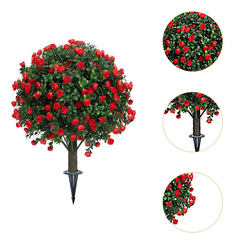 Central De Adornos De Estaca De Flores Artificiales De Rojo