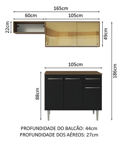 Cocina Integral Completa Modular Madesa Emilly 165cm Marrón/Negro 04