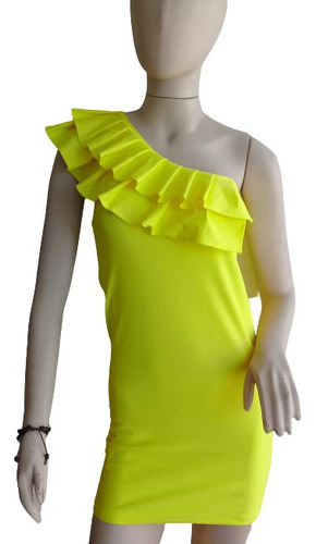 Vestido Con Volados Un Solo Hombro Amarillo