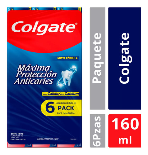 Pack De 6 Colgate Maxima Protección Anticaries 6pz De 160ml