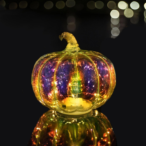 Lámpara De Calabaza De Cristal Con Temporizador, Adorno De