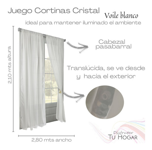 Cortinas Living Tela Dormitorio Voile Comedor Cristal Oregon