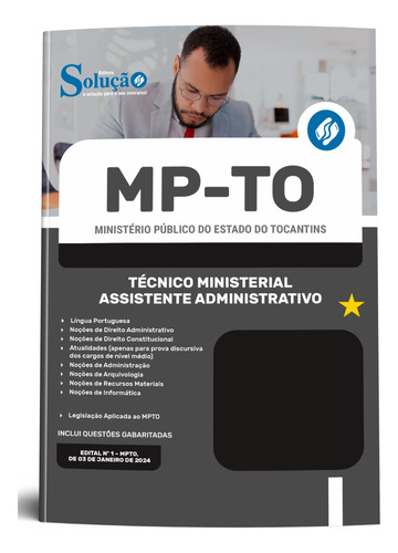 Apostila Concurso Mp-to 2024 Ministério Público Tocantins Técnico Ministerial Assistente Administrativo - Editora Solução