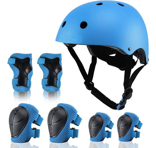 7pzas Kit De Protecciones Rodilleras Codo Casco Muñequeras