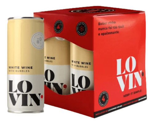 Vinho Lata Lovin White Wine With Bubbles 269ml Pack C/ 4unLovin adega Lovin Wine 269 ml pacote x 4 u