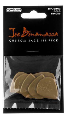 Set De 6 Púas Jim Dunlop 47-jb3ng Bonamassa Jazz Iii Gold