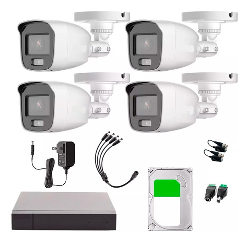 Hilook Kit de Camaras de Seguridad Exterior Con Micrófono Integrado + Disco Duro 500GB Modelo CV/A4-PLUS-SC+500 Video Vigilancia TurboHD 1080p CCTV 4 Cámaras Bala ColorVu