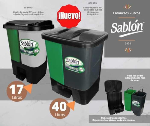 Cesto Bote De Basura 40 Litros Orgánico-inorgánico Con Pedal