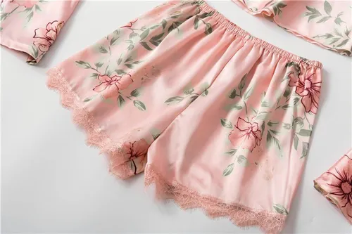 // Conjunto De Falda Sexy De Pijama De Seda For Mujer 5 Pz