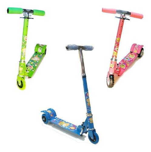 Patinete Infantil 3 Rodas Com Luz Led Metal Cor Azul ou Rosa