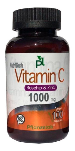 Vitamina C 1000mg -100 Un / Formula Zinc+rose Hips / Vegan