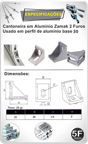 Imagem 2 de 9 de Cantoneira Alumínio Zamak 30x30 Pack 12 Peças